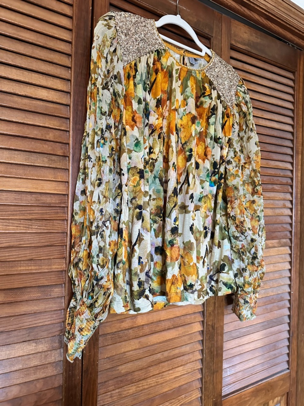 Blank London for Anthropologie gold sequin embellished blouse size medium - Picture 12 of 16